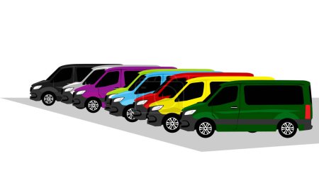 Parking. Multicolored minibuses in the parking lot.