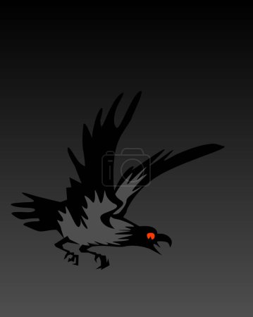 Horror. Raven. A night bird with red eyes as a harbinger of trouble