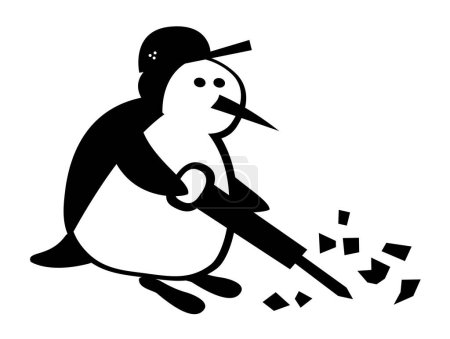 Ilustración de La vida de los pingüinos. Un pingüino como trabajador de la construcción trabaja con un martillo neumático. Carácter cómico. Imagen vectorial para impresiones, póster e ilustraciones. - Imagen libre de derechos