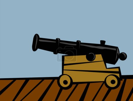 Illustration for Old naval cannon on the deck of a warship. Vector image for prints, poster and illustrations. - Royalty Free Image