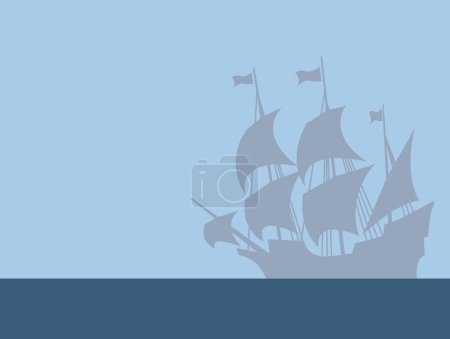 Le Hollandais Volant. Un voilier fantomatique à l'horizon brumeux. Image vectorielle pour gravures, affiches et illustrations.