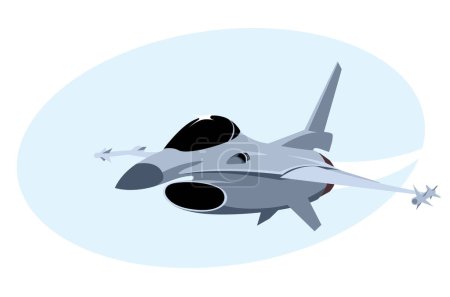 F-16 Fighting Falcon. Avión de combate moderno. Personaje de dibujos animados. Imagen vectorial para impresiones, póster e ilustraciones.