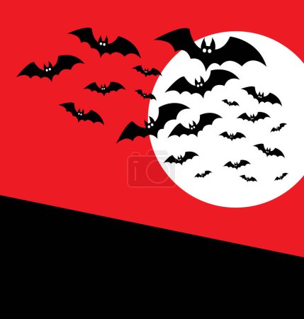 Horror movie. Vampires. Black bats against a red sky. Vector image for prints, poster and illustrations.
