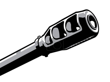 Big gun. Muzzle brake of a 155mm howitzer. Vector image for prints, poster or illustrations.