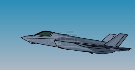 Ilustración de F-35B Lightning II avión de combate sigiloso. Vuelo del Interceptor Supersónico. Imagen estilizada para impresiones, póster e ilustraciones. - Imagen libre de derechos