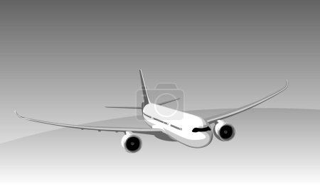 Airbus A330-900 En vuelo. Un avión comercial muy por encima del suelo. Imagen vectorial para impresiones, póster o ilustraciones.