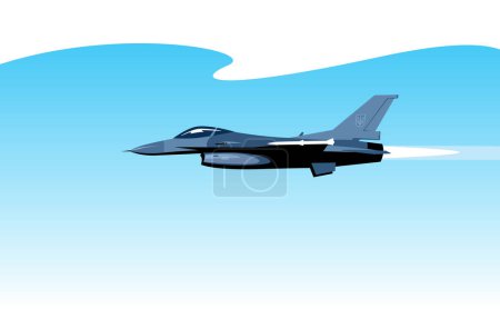 Téléchargez les illustrations : Chasseur à réaction F-16 ukrainien avec missiles air-air AIM-120. Image vectorielle pour gravures, affiches et illustrations. - en licence libre de droit