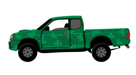 Ilustración de Camioneta militar en camuflaje verde. Vehículo todoterreno. Imagen aislada para impresiones, póster e ilustraciones. - Imagen libre de derechos