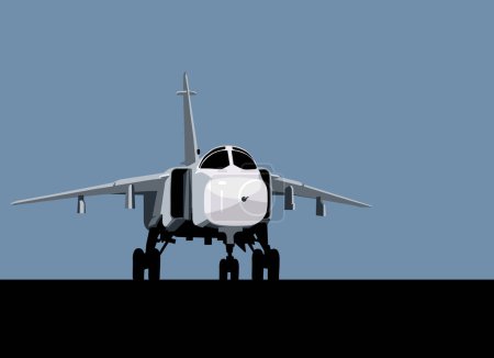 El bombardero Su-24 en la pista está listo para despegar. Imagen vectorial para impresiones, póster e ilustraciones.