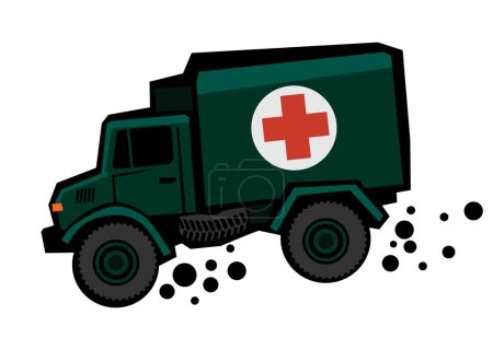 Military medical tow truck. Medevac. Vector image for prints, poster and illustrations.