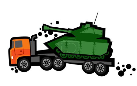 Semi trailer truck transports infantry fighting vehicle. Semitruck. IDF. Vector image for prints, poster and illustrations.