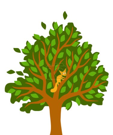 Téléchargez les illustrations : Écureuil roux sur un arbre. L'été dans le parc. Image vectorielle pour gravures, affiches et illustrations. - en licence libre de droit