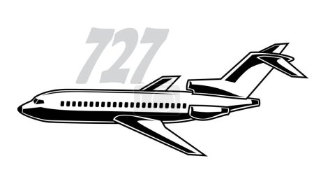 Boeing 727. Stylized drawing of a vintage passenger airliner. Isolated image for prints, poster and illustrations.