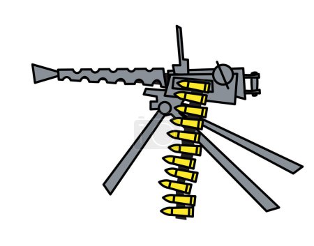 Das schwere Maschinengewehr ist auf einem Stativ montiert und einsatzbereit. Cartoon-Bild für Drucke, Poster und Illustrationen.