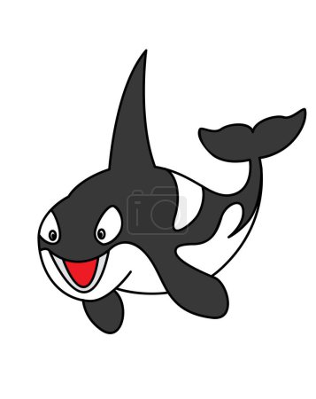 Ballenas de dibujos animados orca, depredador del mar. Orcinus, Orca. Imagen vectorial para impresiones, póster e ilustraciones.