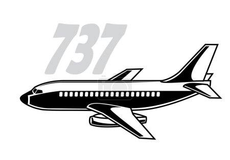 Boeing 737. Dibujo estilizado de un avión de pasajeros vintage. Imagen aislada para impresiones, póster e ilustraciones.