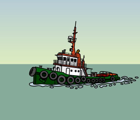 Schlepper. Hafenschlepper. Unterstützen Sie Schlepper. Ein kleines Hilfsschiff. Vektorbild für Drucke, Poster und Illustrationen.