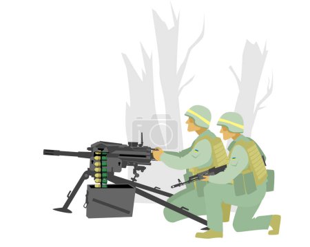 Tropas ucranianas. Equipo de apoyo al fuego con lanzagranadas automático MK-19. Imagen vectorial para ilustraciones.