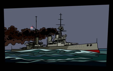HMS Invencible. Crucero de batalla británico de la Royal Navy en mares tormentosos. Imagen vectorial para impresiones, póster e ilustraciones.