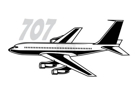 Boeing 707. Stilisierte Zeichnung eines historischen Passagierflugzeugs. Isoliertes Bild für Drucke, Poster und Illustrationen.