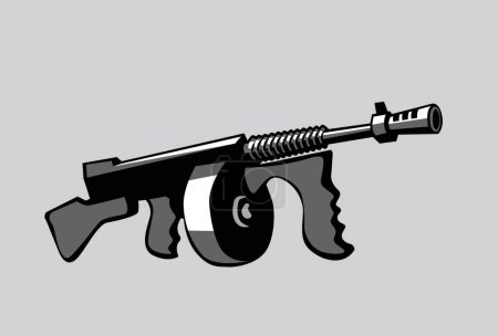 Téléchargez les illustrations : Armes de la mafia. Image de dessin animé de Tommy Gun. Image vectorielle pour illustrations. - en licence libre de droit