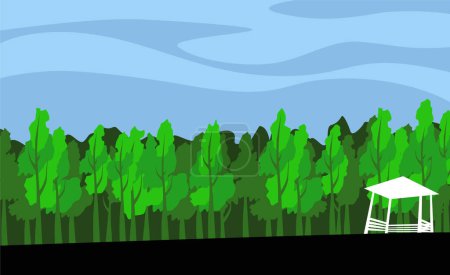 The edge of the forest. A lone gazebo near the forest. Vector image for illustrations.