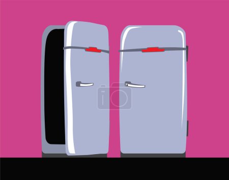Alter Kühlschrank. Alter Kühlschrank. Stil der 60er Jahre. Vektorbild für Illustrationen.