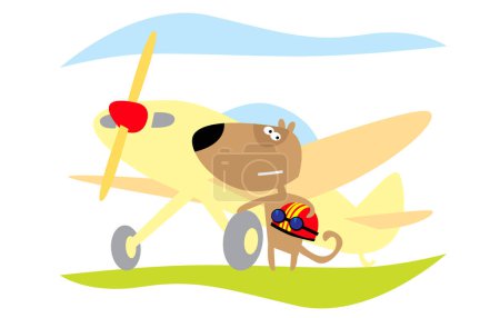 Mutiger Flieger in der Nähe seines Flugzeugs. Vektorbild für Illustrationen.