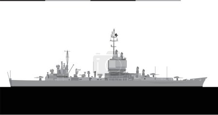 USS LONG BEACH CGN-9 1961. croiseur de missile guidé nucléaire de la marine américaine. Image vectorielle pour illustrations et infographies.