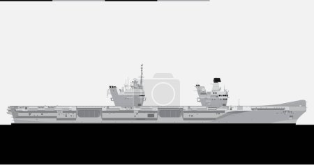 HMS QUEEN ELIZABETH R08 2017. Portaaviones de la Marina Real. Imagen vectorial para ilustraciones e infografías.