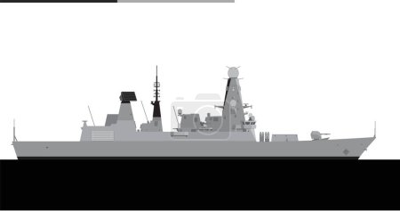 Illustration for HMS DARING D32. Royal navy Type 45 guided missile destroyer. Vector image for illustrations and infographics. - Royalty Free Image