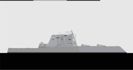 Ilustración de USS ZUMWALT DDG-1000. Destructor de misiles guiado por la Armada de los Estados Unidos. Imagen vectorial para ilustraciones e infografías. - Imagen libre de derechos