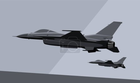General Dynamics F-16 Fighting Falcon. Stilisierte Zeichnung eines modernen Kampfjets. Vektorbild für Drucke oder Illustrationen.