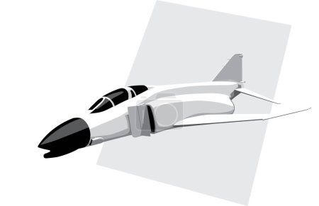 Téléchargez les illustrations : McDonnell Douglas F-4 Phantom II. Dessin stylisé d'un chasseur à réaction vintage. Image vectorielle pour logo, gravures ou illustrations. - en licence libre de droit