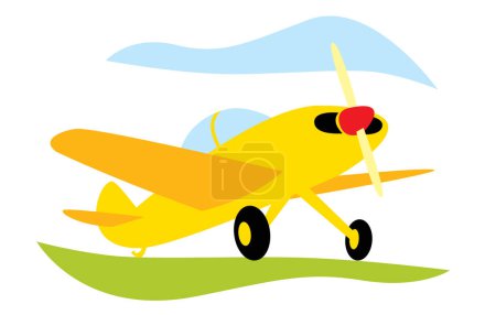 Aerobatics. Small sports plane on the airfield. Vector image for logo, prints or illustrations.