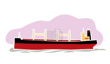 Cargo ships. Geared bulk carrier. Bulker. Sea delivery. Vector image for prints, poster and illustrations.