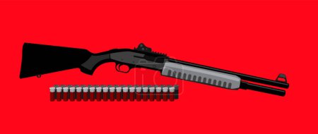 Armes de police. Shotgan. Pistolet à pompe avec une réserve de munitions. Image vectorielle pour gravures, affiches et illustrations.