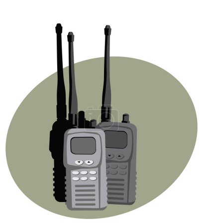 Walkie-talkies. Dibujo estilizado de un conjunto de radios portátiles. Imagen vectorial para ilustraciones.