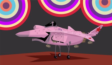 Ilustración de Sukhoi Su-75 Jaque mate, Screamer. Dibujo vectorial del avión de combate furtivo de quinta generación. Carácter cómico del avión de combate moderno. Imagen para ilustración e infografía. - Imagen libre de derechos