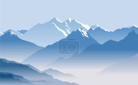 Illustration for Snow-capped mountain peaks. Great mountain range. Vector image for prints, poster and illustrations. - Royalty Free Image