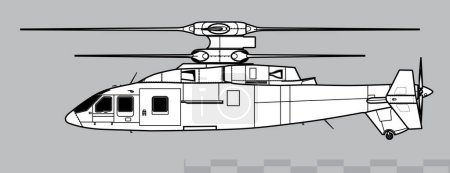 Illustration for Sikorsky Boeing SB-1 Defiant. High-speed helicopter technology demonstrator. Side view. Image for illustration and infographics. - Royalty Free Image