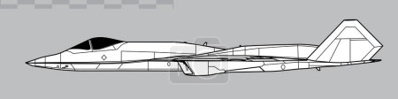 Illustration for Northrop YF-23 Black Widow II. Stealth fighter technology demonstrator. Side view. Image for illustration and infographics. - Royalty Free Image