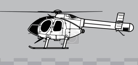 Illustration for MD Helicopters MD 520N. Light utility helicopter with NOTAR system. Side view. Image for illustration and infographics. - Royalty Free Image