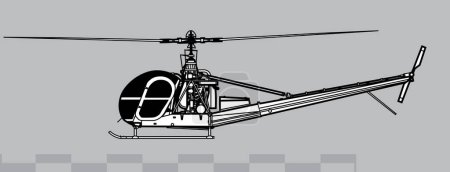 Illustration for Hiller OH-23 Raven. Vector image of light observation helicopter. Side view. Image for illustration and infographics. - Royalty Free Image