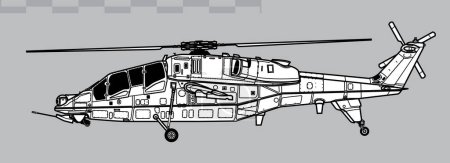 Illustration for HAL Prachand. Vector drawing of attack helicopter. Side view. Image for illustration and infographics. - Royalty Free Image