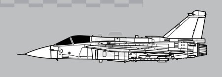 Ilustración de HAL LCA Tejas. Dibujo vectorial de caza ligero multifunción. Vista lateral. Imagen para ilustración e infografía. - Imagen libre de derechos