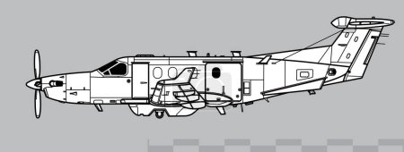 Ilustración de Pilatus U-28A Draco, PC-12M Spectre. Aviones de reconocimiento para operaciones especiales de apoyo. Vista lateral. Imagen para ilustración e infografía. - Imagen libre de derechos