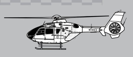Illustration for Eurocopter EC135, Airbus Helicopters H135. Vector drawing of light utility helicopter. Side view. Image for illustration and infographics. - Royalty Free Image