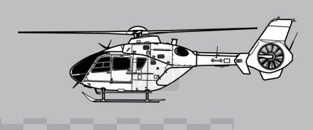 Illustration for Eurocopter EC635, Airbus Helicopters H135M. Vector drawing of light utility helicopter. Side view. Image for illustration and infographics. - Royalty Free Image