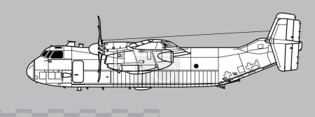 Ilustración de Grumman C-2A Greyhound. Aeronaves de transporte basadas en transportistas. Vista lateral. Imagen para ilustración e infografía. - Imagen libre de derechos